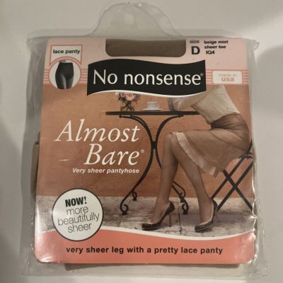 VTG No Nonsense Women’s D Almost Bare Beige Mist Sheer Toe Pantyhose IQ4 NIP